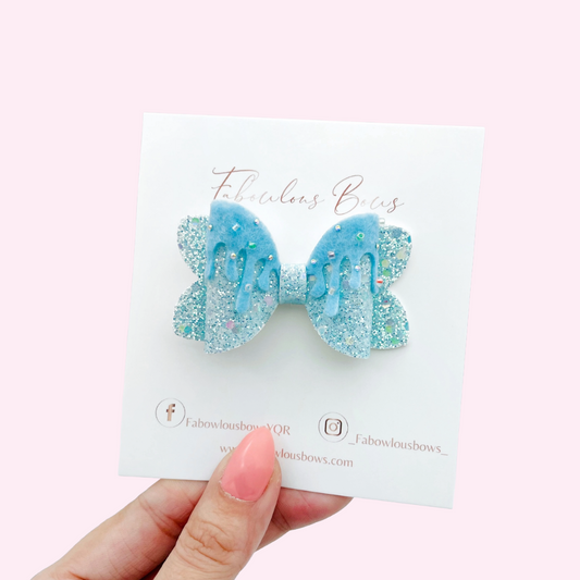 Rhinestone Drippy Bow // 2.5” Blue