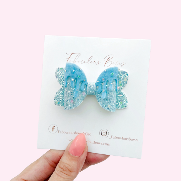 Rhinestone Drippy Bow // 2.5” Blue