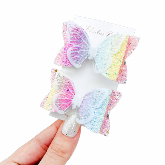 Floral Rainbow Butterfly // Pigtails Set