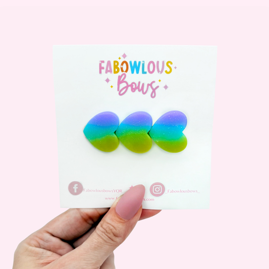 Tie Dye Trio Hearts - Blue Dreams Bar Clip