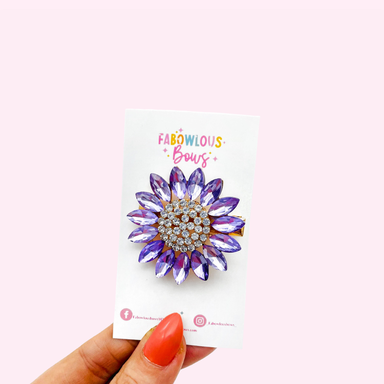 Sunflower Rhinestone // Purple Bar Clip