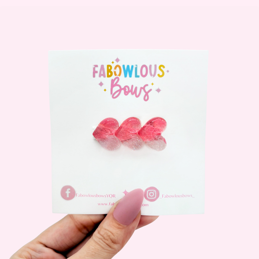 Glitter Red Trio Hearts - Bar Clip