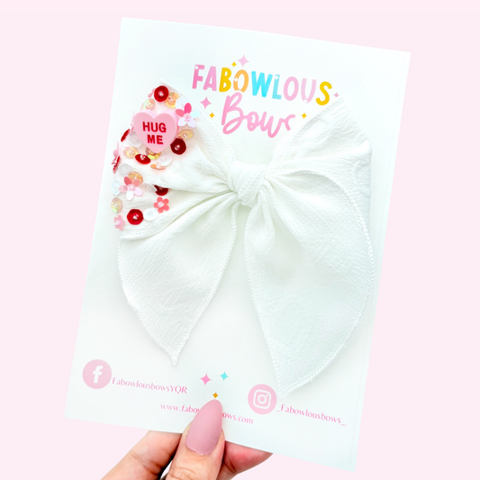 Linen Embossed Hearts - Sewn Confetti Fabric Fable Bow