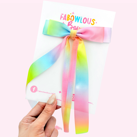 Whimsical Rainbow Silk & Velvet • Long Tail Bow