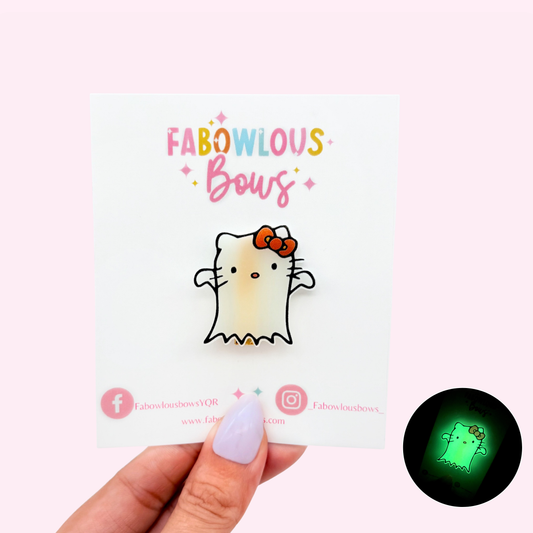 Glow Ghost Kitty // Acrylic Clip (3 for 10)