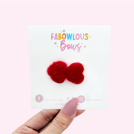 Red Fuzzy Love Hearts - Bar Clip