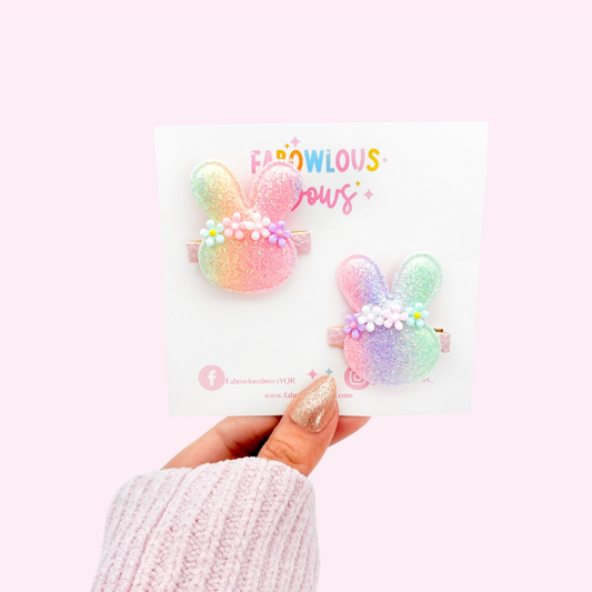 Boho Pastel Bunnies • Pigtail Set