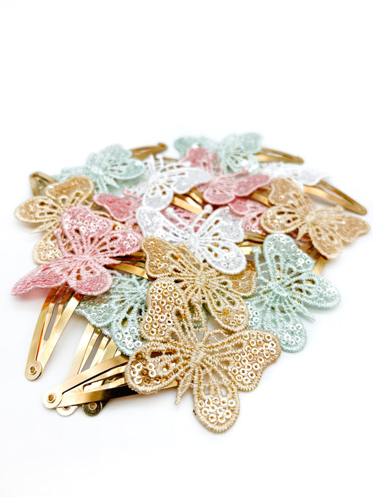 Pink Sequin Butterfly Lace // Gold Snap Clip