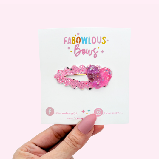 Glitter Purple/Pink Hearts - Deluxe Clip