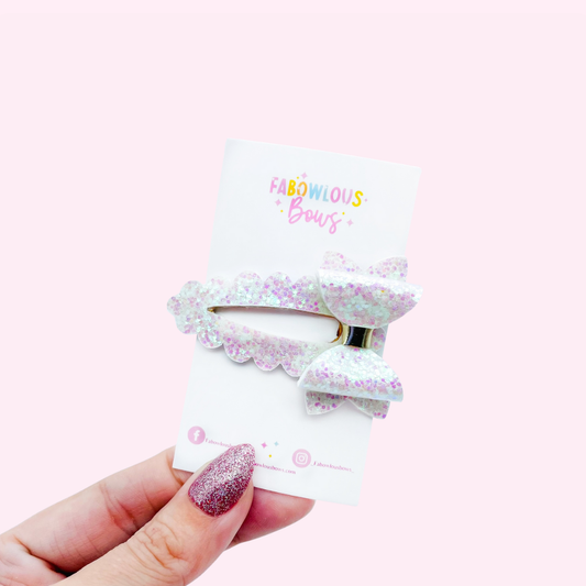Iridescent White Bow // Deluxe Clip