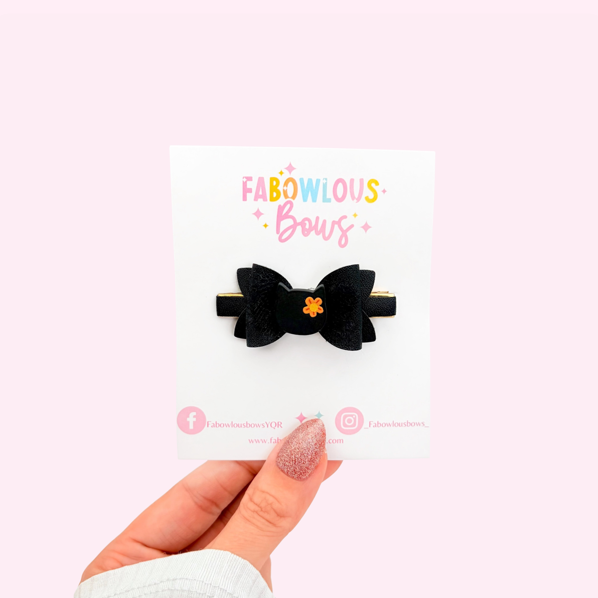 Black Cat Floral • Bar Clip Bow