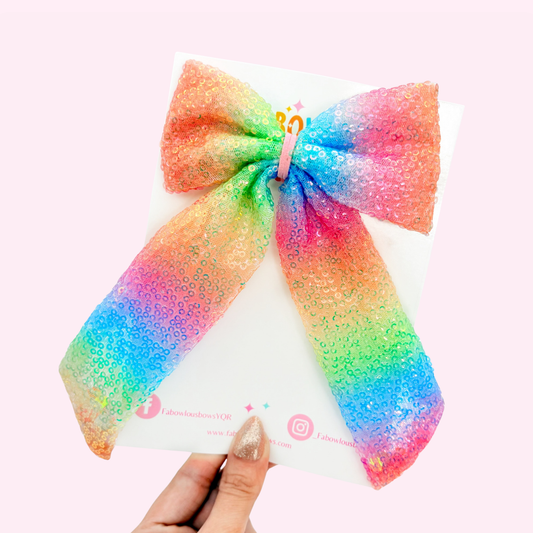 Bright Sequin Rainbow • Confetti Long Tail Bow