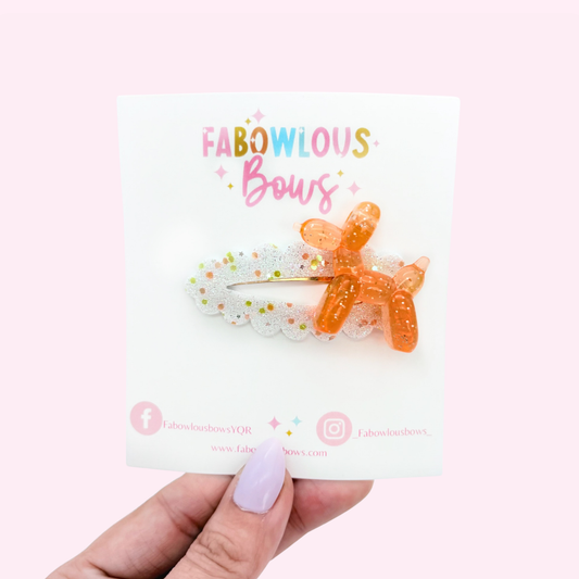 Balloon Animal Glitter Orange // Deluxe Clip