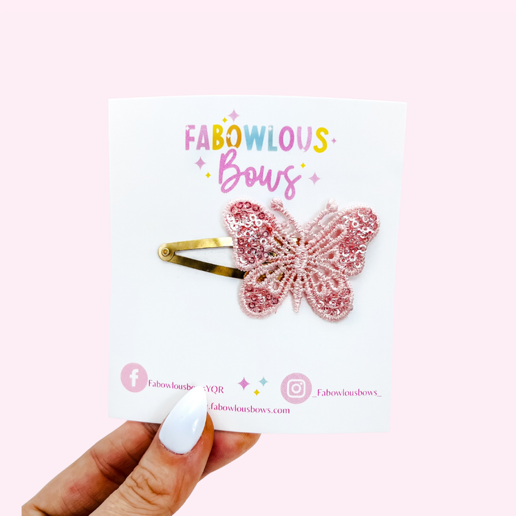 Pink Sequin Butterfly Lace // Gold Snap Clip