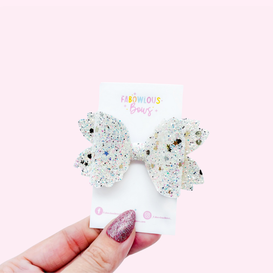 New Years White Glitter Bow