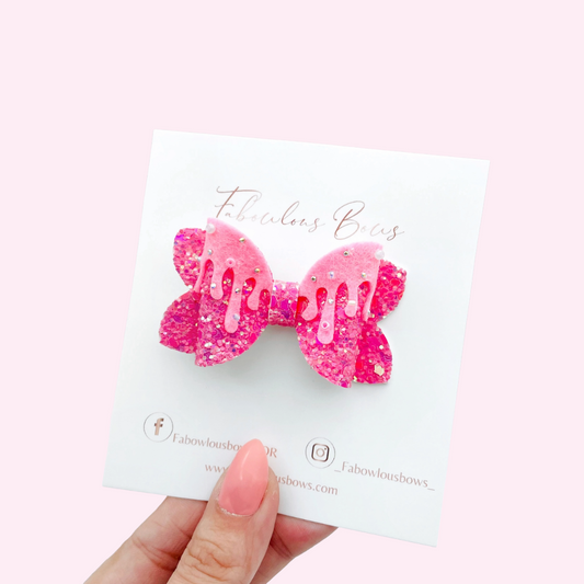 Rhinestone Drippy Bow // 2.5” Hot Pink