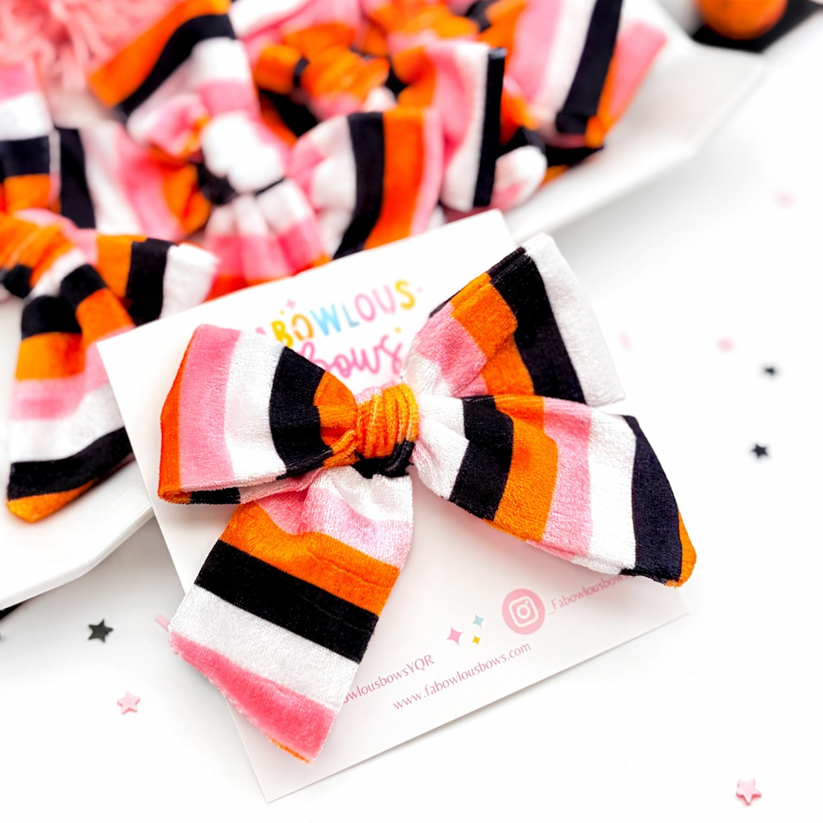 Halloween Velvet Stripes • Hand-tied Bow