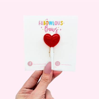 Heart Lollipop Hairclip - Red