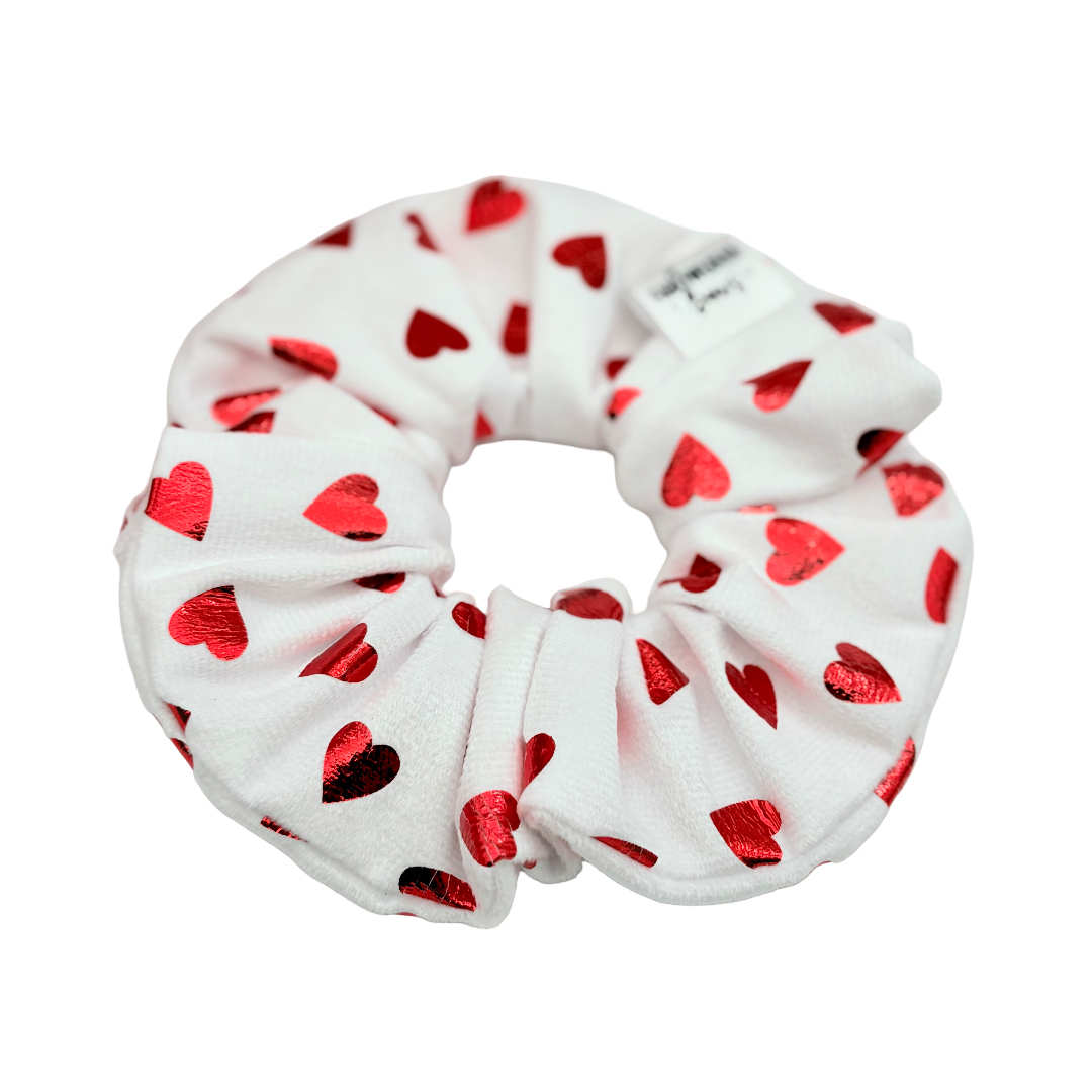 White & Red Foil Hearts - Scrunchie - 3 for $25