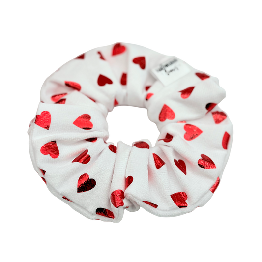 White & Red Foil Hearts - Scrunchie - 3 for $25
