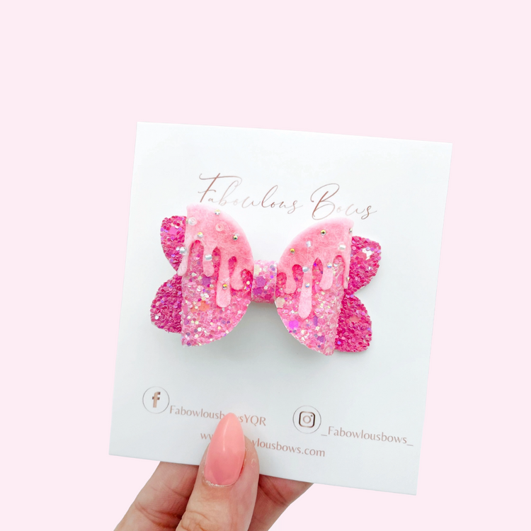 Rhinestone Drippy Bow // 2.5” Pink