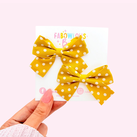 Polka Dot Yellow • Mini Hand Tied Pigtails