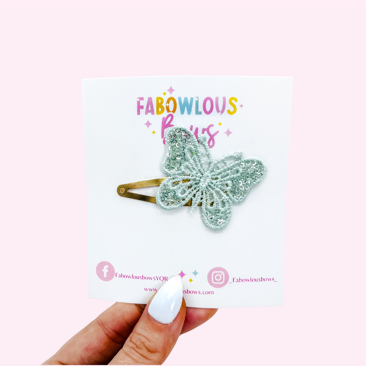 Mint Sequin Butterfly Lace // Gold Snap Clip