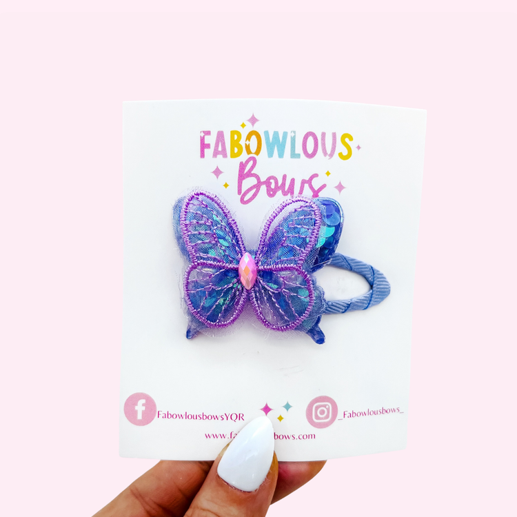 Purple Sequin Butterfly // Fabric Snap Clip