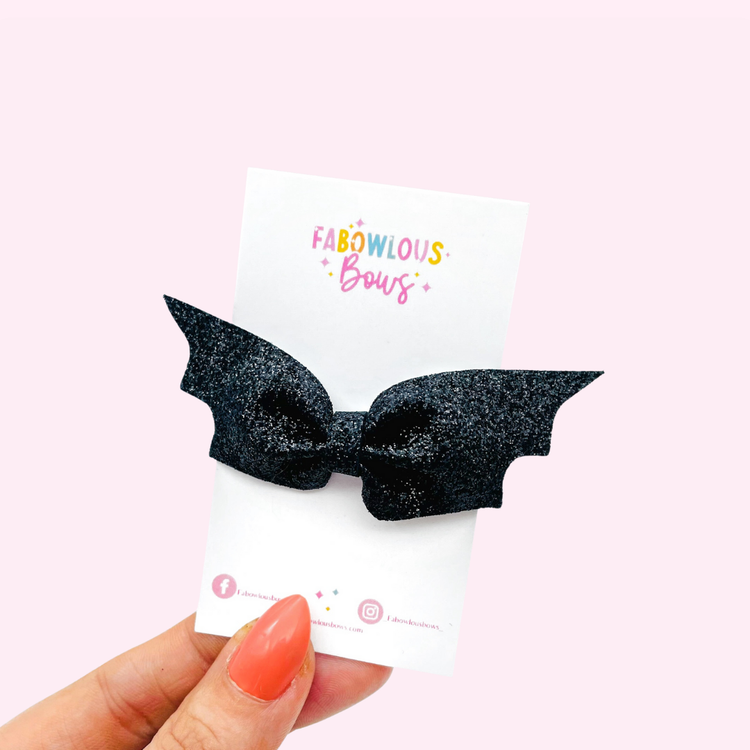 Black Glitter Bat Pinch Bow