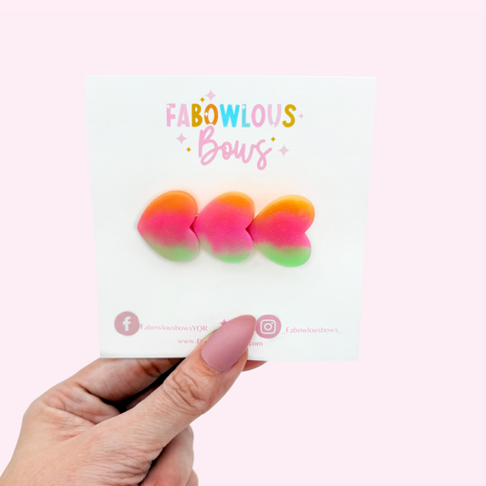 Tie Dye Trio Hearts - Sherbert Bar Clip