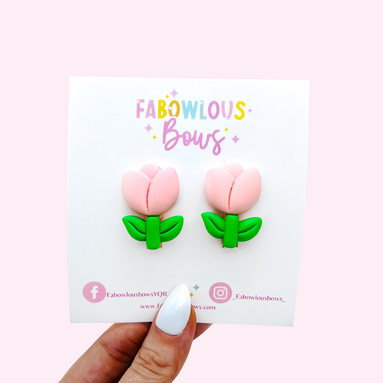 Pink Tulips // Bar Clip Pigtail Set