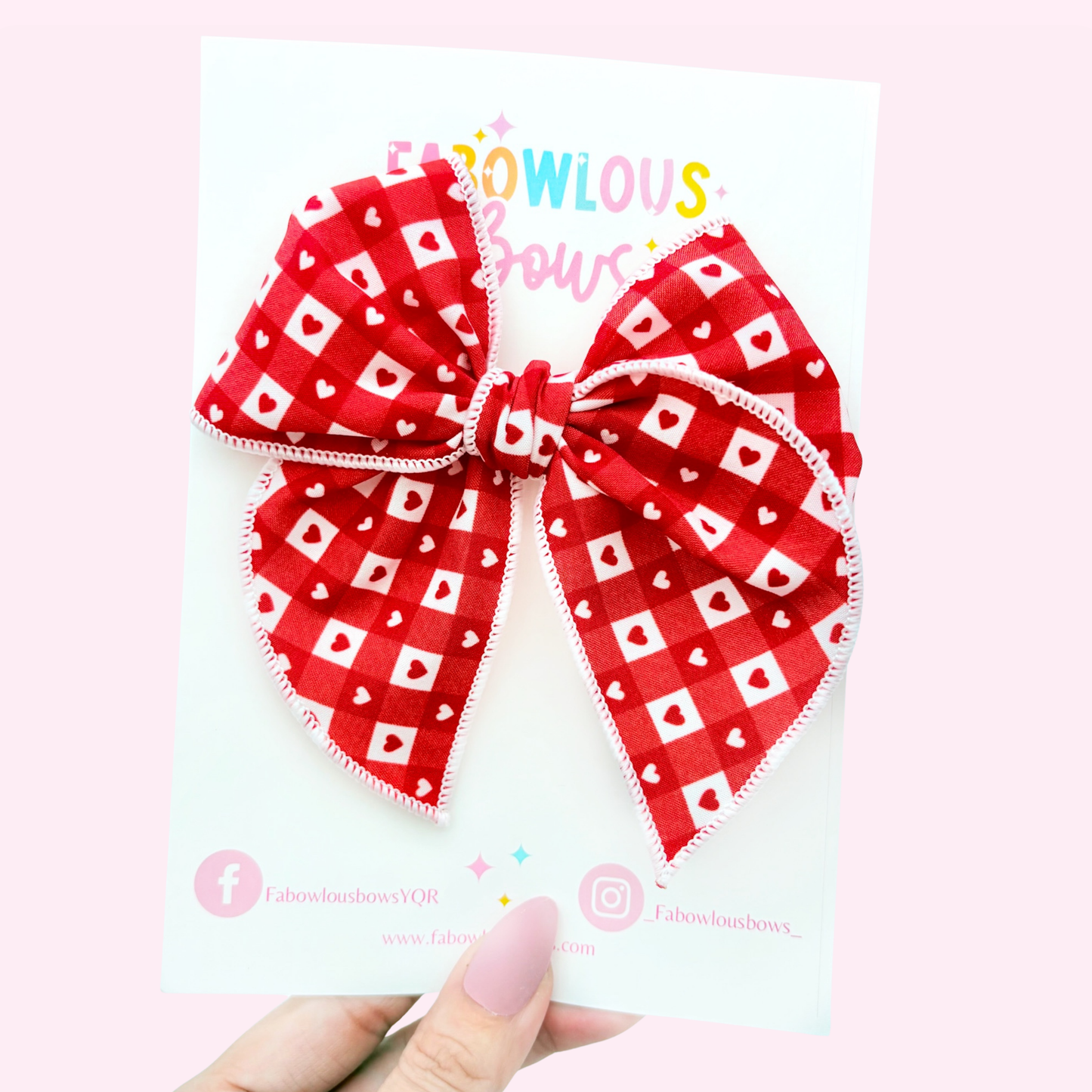 Gingham Hearts - Fabric Fable Bow