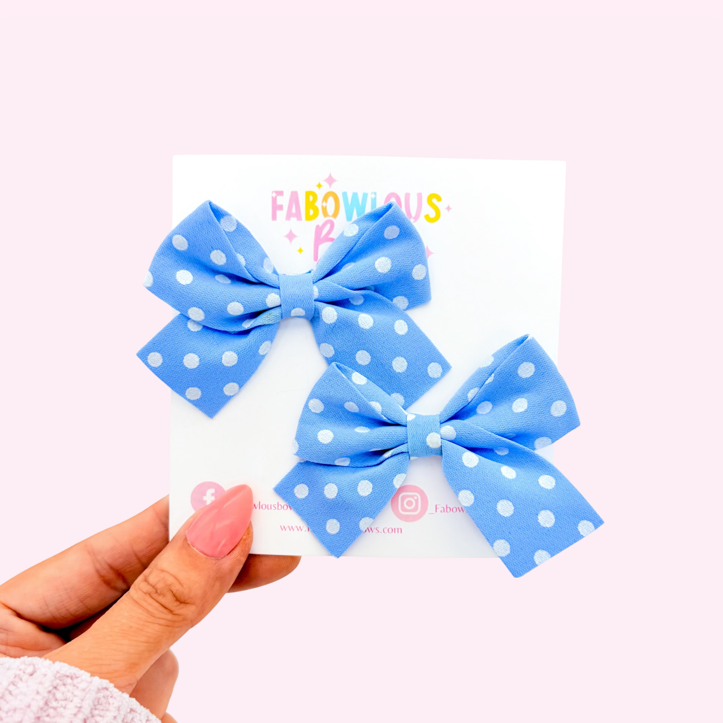 Polka Dot Blue • Mini Hand Tied Pigtails