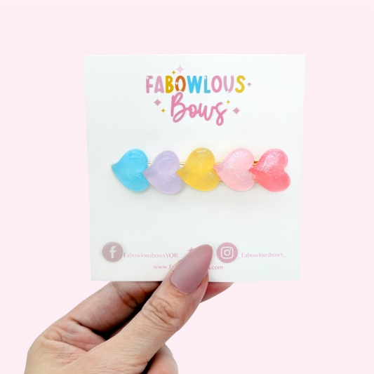 Matte Glitter Hearts - Large Bar Clip